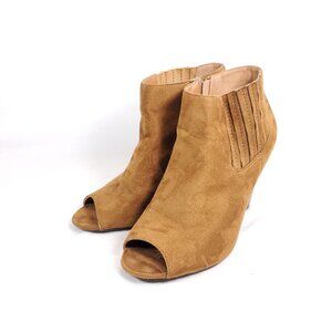 etc! Women's Size 10 Peep Toe Ankle Booties Brown Faux Suede